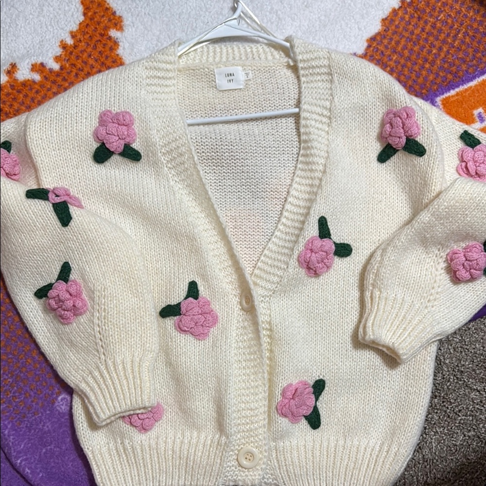 Floral Embroidered Cream Cardigan